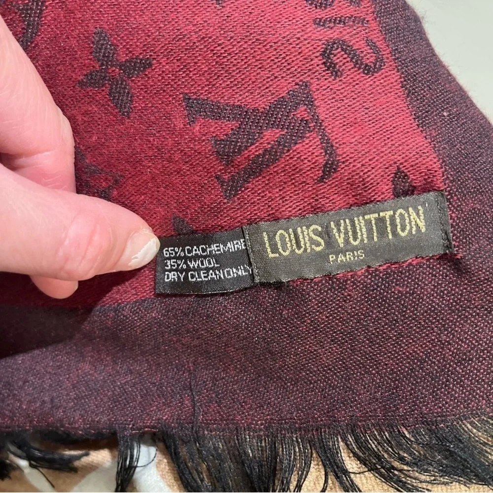 Louis Vuitton Monogram Cashmere Wool Scarf – Burgundy / Red